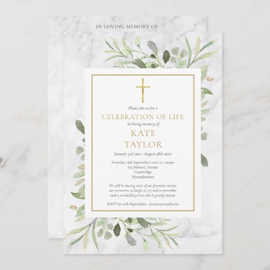 エレガント大理石の写真お祝い 招待状 (正面/裏面)