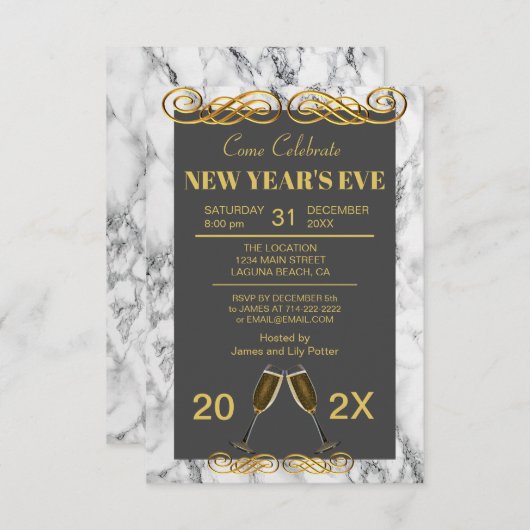 エレガント大理石の新年のパーティー (正面/裏面)