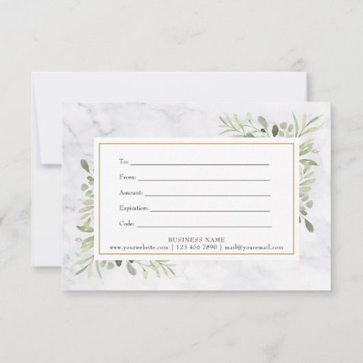 エレガント大理石の緑のフローラギフト証明書 (裏面)