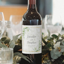 エレガント大理石の緑の金ゴールドジオメト結婚リ ワインラベル