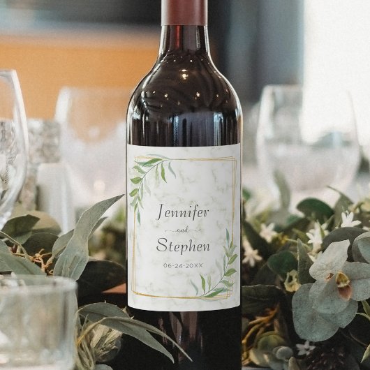 エレガント大理石の緑の金ゴールドジオメト結婚リ ワインラベル