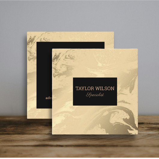 エレガント大理石の黒と金ゴールド スクエア名刺