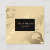 エレガント大理石の黒と金ゴールド スクエア名刺 (正面)