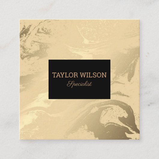 エレガント大理石の黒と金ゴールド スクエア名刺 (正面)