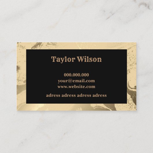 エレガント大理石の黒と金ゴールド 名刺 (裏面)