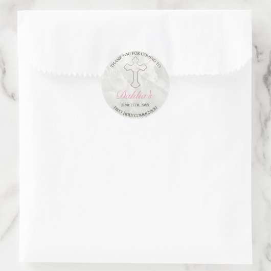 エレガント大理石ガールズファースト聖餐式サンキュー ラウンドシール (バッグ)