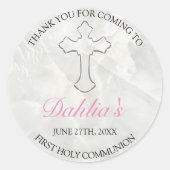 エレガント大理石ガールズファースト聖餐式サンキュー ラウンドシール (正面)