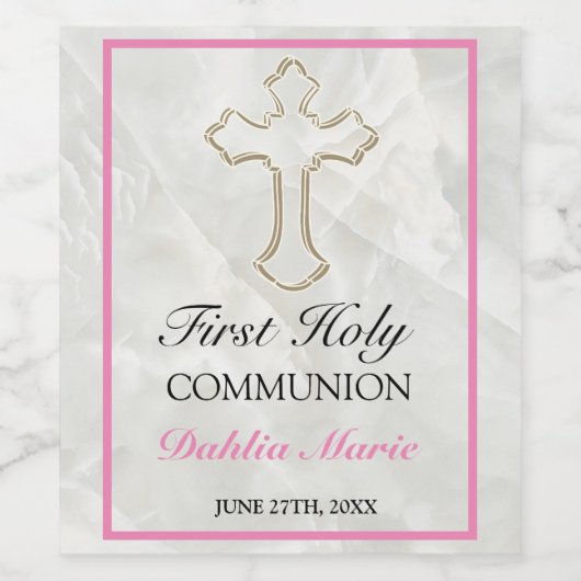 エレガント大理石ガールズファースト聖餐式ワインラボ ワインラベル (シングルラベル)