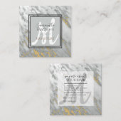 エレガント大理石グレー金ゴールドモノグラム美容師 スクエア名刺 (正面/裏面)