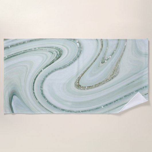 エレガント大理石スワールシルバーグリッタースパークルグラム ビーチタオル (正面)