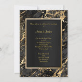 エレガント大理石ブラック金ゴールドメタリック結婚ズ 招待状 (正面)