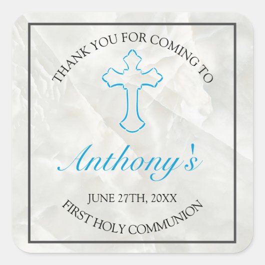 エレガント大理石ボーイズ聖体拝領サンキュー スクエアシール (正面)