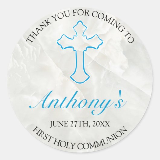 エレガント大理石ボーイズ聖体拝領サンキュー ラウンドシール (正面)