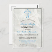 エレガント大理石ボーイズ1st聖餐式招待状 ポストカード (正面/裏面)