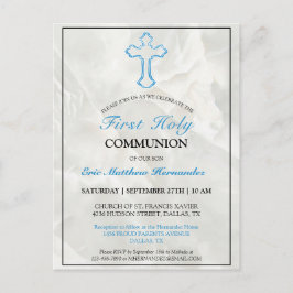 エレガント大理石ボーイズ1st聖餐式招待状 ポストカード