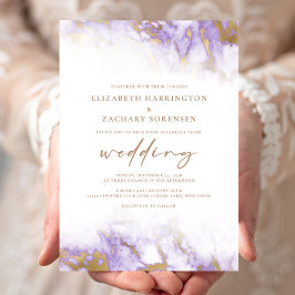 エレガント大理石ラベンダー金ゴールド結婚ズ 招待状
