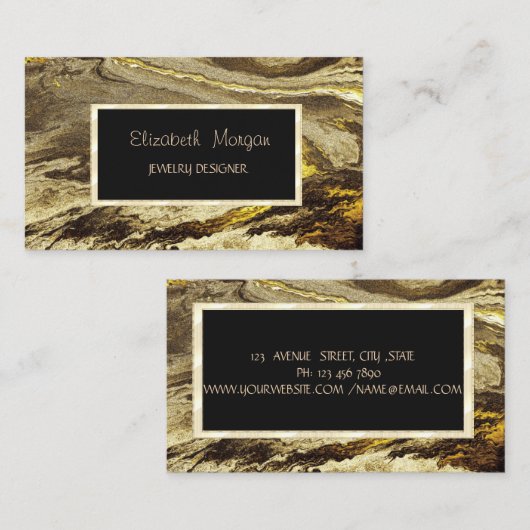 エレガント大理石金ゴールド枠ジュエリー設計者 名刺 (正面/裏面)