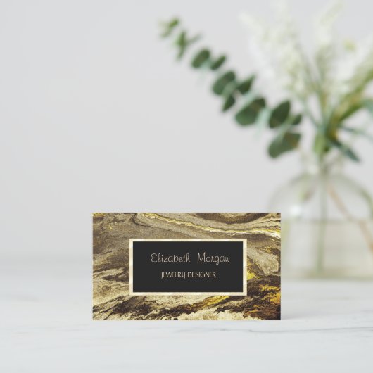 エレガント大理石金ゴールド枠ジュエリー設計者 名刺 (スタンド正面)