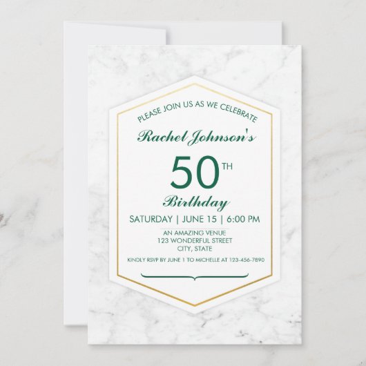 エレガント大理石&金ゴールド50th誕生日招待状 招待状 (正面)