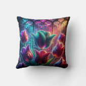 「エレガント大聖堂の窓の雨に濡れたチューリップ」 クッション (裏面)