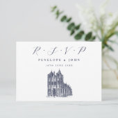 エレガント大聖堂イラストレーションホワ結婚イト 出欠カード (スタンド正面)