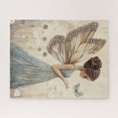 エレガント妖精&バタフライモザイクファンタジーイン青 ジグソーパズル (横)