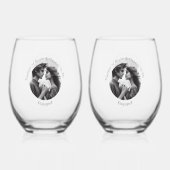 エレガント婚約パーソナライズされた写真の新郎新婦 ステムなしワイングラス (正面)