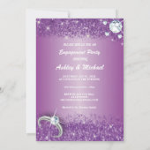 エレガント婚約パーティシックパープルグリッター 招待状 (裏面)