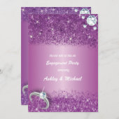 エレガント婚約パーティシックパープルグリッター 招待状 (正面/裏面)