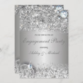 エレガント婚約パーティシック銀グリッター 招待状 (正面/裏面)