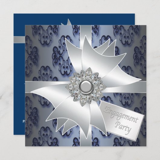 エレガント婚約パーティ招待状 招待状 (正面/裏面)