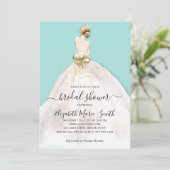 エレガント嫁結婚のガウンブルーブライダルシャワー 招待状 (スタンド正面)