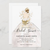 エレガント嫁結婚のドレスブライダルシャワー 招待状 (正面/裏面)