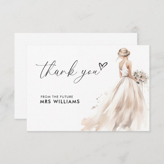 エレガント嫁結婚のブライダルシャワーありがとう サンキューカード (正面/裏面)