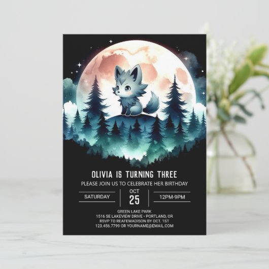 エレガント子ウルフ誕生日 招待状 (スタンド正面)