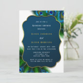 エレガント孔雀の羽と金ゴールドウェディングシャワーI 招待状 (スタンド正面)