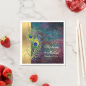 エレガント孔雀の羽の宝石の結婚渦巻き スタンダードカクテルナプキン (インサイチュ)