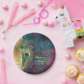 エレガント孔雀の羽ジュエルスクロール結婚ワーク ペーパープレート (パーティー)