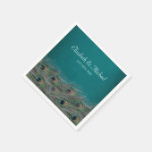 エレガント孔雀の羽パーソナライズされた結婚の スタンダードカクテルナプキン (角)