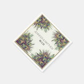 エレガント孔雀の羽パーソナライズされた結婚の スタンダードカクテルナプキン (角)
