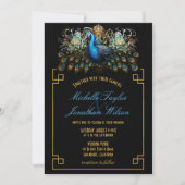 エレガント孔雀アールデコブラックと金ゴールドヴィンテージ 招待状 (正面)