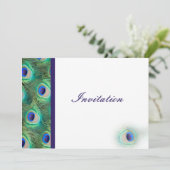 エレガント孔雀コバルトブルー結婚式招待状 招待状 (スタンド正面)