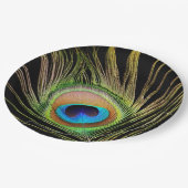 エレガント孔雀フェザーブラック ペーパープレート (アングル)