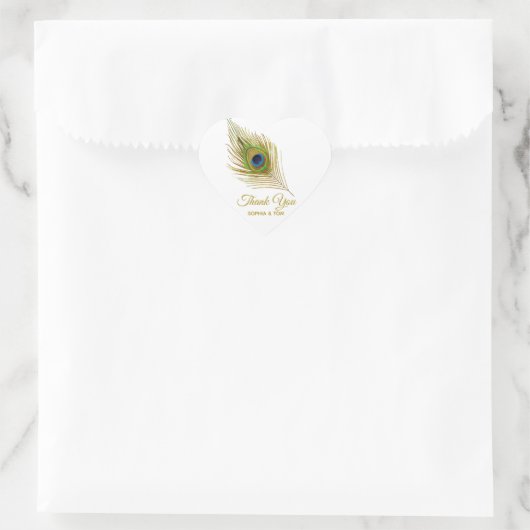 エレガント孔雀フェザー黄金ありがとう ハートシール (バッグ)