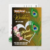 エレガント孔雀フェザー&バラカスタムウェディング ポストカード (正面/裏面)