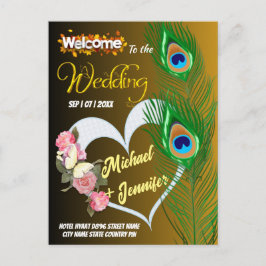 エレガント孔雀フェザー&バラカスタムウェディング ポストカード
