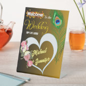 エレガント孔雀フェザー&バラカスタムウェディング 台座サイン (インサイチュ)