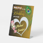 エレガント孔雀フェザー&バラカスタムウェディング 台座サイン (正面)