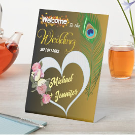 エレガント孔雀フェザー&バラカスタムウェディング 台座サイン