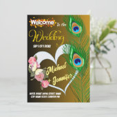 エレガント孔雀フェザー&バラカスタムウェディング 招待状 (スタンド正面)